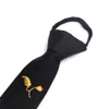 Black Zipper Neck Ties Embroidery Cartoon Necktie For Men Women Suits Boys Slim Gravatas Simple Lazy Person Tie