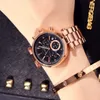 Horloges 2022 Top Guou Brand Fashion Real 3 Eyes Work Rose Gold Steel Quartz Dames Dames Polshorloge Armband Kalender Japan Movt Clock