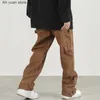 Men's Pants Ah Yuan 2022 Fashion Ankle Zipper Brown Baggy Men Cargo Wide Hip Hop Straight Loose Women Casual Long TrousersMen's Drak22