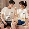 Short Sleeve Sleepwear Couple Men and Women Matching Home Set Cotton Pjs Cartoon Prints Leisure Nightwear Pajamas for Summer 220705