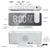 Skrivbordsbordsklocka LED Digitalt väckarklockor 180 ° Tid Projektor FM Radio Makeup Spegel Elektronisk Timer Snooze Temperatur Display Heminredning