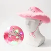 LED Western Style szeroki kowbojowy kapelusz różowy kobiety dziewczęta urodziny czapki z cekinami z piór cekin dekoracja koronowa tiara klub nocny kapelusze cowgirl kapelusze