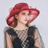 Summer Thin Big Wide Brim Organza Flower Hats Kvinnor Lady Elegant Mesh Breattable Top Hat Female Outdoor Tour Sun Visor Caps