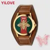 Fashion Famous Brand Watch Men Bee Snake Tiger Mönster Nylon tyg Dial Läderbälte Sport Classic Quartz Movement Clock Waterproof Business Wristwatch