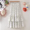 Tigena Floral Print Chiffon Midi Long Skirt Women Summer Tiered Tier a Line High High Phensed Midlengle Skirt Lady 220523