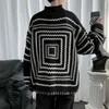 2021 Winter Geometric Pattern Vintage Sweater Mens Japan Style Oversized Knitted Sweater Christmas Jumper Pull Homme G22801