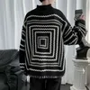 2021 Vintergeometriskt mönster vintage tröja herrar japan stil överdimensionerad stickad tröja jul jumper pull homme g22801