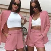 3XL Women Two Piece Pants Set Outfits Autumn Clothing Fashion Turn Down Blazer Coat And Shorts With Belt Business Suits