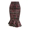 Vintage koreanska mode kvinnor sjöjungfru kjolar elegant japansk kontor dam hög midja stretch plaid paket hip jupe femme 220317