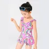 Children Girls Summer Swimwear Cartoon Unicorn Printed One-piece Swimsuit Baby Girl Sleeveless Dress Fashion Bathing Suit 110-160cm Classical