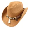 Bohême femmes creux Western Cowboy chapeau dame plage Sombrero Hombre paille Panama Cowgirl Jazz soleil casquettes taille 56 58CM 220813