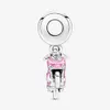 100% 925 Sterling Silver Pink Scooter Dangle Charms Fit Original European Charm Bracelet Fashion Women Wedding Engagement Jewelry 236G