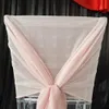 12pçs capuz de malha de lycra rosa blush e faixa de tampa de cadeira com babados de chiffon para decoração de festa de casamento