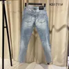 Men's Jeans Fashion Luxury Brand Tb Spring Autumn Hole Straight Regular Stretch Denim Trousers Striped