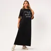 Vestidos de talla grande, vestido de verano para mujer 2022, negro, cuello redondo, empalme de leopardo, media manga, estampado de letras, suelto, informal, deportivo