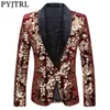 Pyjtrl -pailletten fluweel serie mannelijke wijn rood fluwelen goud bloemen pailletten blazer plus size podium kleding voor zangers pak jas 201104