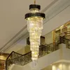 2022 preto / ouro novo design grande decorativo tetos altos candelabros sala de estar cromo lâmpada pingente espiral escada lng moderno cristal de luxo