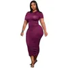 Plus Size Dresses XL-5XL Bodycon Midi Summer 2022 Women Fashion V Neck Short Sleeve Dress Sexy Solid Female ClothingPlus