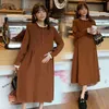 Spring French Style Fashion Maternity Dress Long Lantern Sleeves Lace Patchwork Pregnant Woman Corduroy Dress Button Fly Clothing J220628