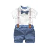 Kledingsets Nowborn Baby Boy Groothandel Outfit Kleding Boog Formele romper Gentleman Party Katoen Solid jumpsuit Suarsclothing