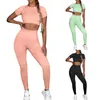 Frauen Zwei Stück Hosen Frauen Yoga Set Solide Farbe Kurzarm Wear Fitness Zweiteiler Anzug Hohe Taille Leggings Sport Ropa Mujer
