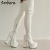 Sorbern White Slim Fit Women Boots Block Heel Round Toe Thick Platfotm Boots Ladies Shoes With Heels Anpassad storlek EU33-48