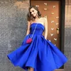New Arrival Satin Short Tea Length Party Dresses Strapless Ball Gown Special Occasion Dress