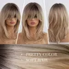 Femmes cheveux synthétiques Easihair perruques pour Ombre brun blond avec frange en couches Cosplay résistant à la chaleur longueur moyenne perruque 0527