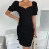 Estate sexy chic collo quadrato manica a bolle vita alta abito corto abbigliamento donna abiti casual