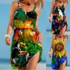 Casual Dresses Women Sleeveless Dress Sexy Cute Bohemian 2022 Fashion Cartoon Print Vintage Loose Beach Robe Femme Été