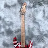 Elektrisk gitarr Edward Eddie Van Halen Svart Vit Stripe Red Heavy Relic Maple Neck, Floyd Rose Tremolo 21 Fret