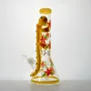 Einzigartige 3D-Wasserpfeifen im gelben Eidechsen-Handarbeitsstil, die im Dunkeln leuchten, große Bongs, Eis-Pinch-Pyrex-Dickglas-Wasserpfeifen mit Schüssel, diffuses Downstem