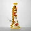 Les narguilés 3D uniques de style lézard jaune de travail manuel brillent dans le noir Big Bongs Ice Pinch Pipes à eau en verre épais Pyrex avec bol diffus Downstem