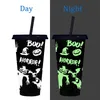 24oz Glow in the Dark Cup Color Changing Magic Coffee Beer Mugs Plast Halloween Tumbler With Lock och halm Återanvändbar kall dryck Cup 6072 Q2