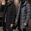 Homens jaqueta de inverno quente com capuz homem sólido e casacos outwear blusão masculino longo parka casacos preto greymen