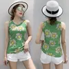 Våren och sommarplatsen skytte mode kort stycke tryckt väst liten krysantemum ärmlös topp kvinnlig t-shirt 220325