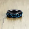 Wedding Rings 8mm Men's FIDGET Black With Blue Center Curb Chain Spinner Ring Stainless Steel Reliever Worry Band Male JewelryWedding Rita22
