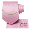 Boogbladen hi-tie stropdas ketting luxe roze design mode heren hanky manchetingen set cadeau voor mannen zakelijke stropdassen 100% zijden bruiloftbow enek22