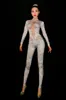 Kvinnors jumpsuits rompers White Lace Plain bodysuit spandex Jumpsuit Rhinestones Leggings Women's Stage Costume Nightclub Dance Wearwo