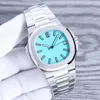 Relógio masculino relógio azul dial movimento mecânico automático prata pulseira de aço inoxidável safira relógios designer à prova dwaterproof água 40mm