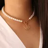 Goth Pearl Choker Gold Color Lasso Pendants Kvinnor smycken på nackkedjan pärlor halsband chocker krage för tjej kpop 220727