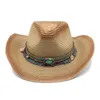 Berets Summer Straw cowboy hoed met kinriem en turquoise hatband unisex jazz fedoras koeling sunhats elegante cowgirl party capberets dav