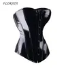 Florata Sexy Women PVC Overbust Corset Steampunk Lingerie Top Goth Leather Midje Trainer 220617