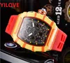 Personnalité Tendance Hommes Couleur Cas Montre 43mm Mouvement À Quartz Mâle Temps Sport Horloge Caoutchouc Souple Silicone Ceinture Populaire Sports Montres Étanches Cadeaux