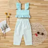 1 6T Estate Bambino Bambino Neonate Vestiti Set Ruffles Gilet in pizzo Top Pantaloni lunghi a righe Abiti eleganti e carini 220620