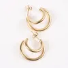 Hoop & Huggie Small Double Earrings For Women Stainless Steel Gold Color Half C Circle Minimalist ElegantHoop