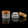 Frostat glas kosmetiska burkar hand/ansikte/kroppskräm flaskor resor storlek 20g 30g 50g 100 g med naturlig bambu keps pp inre täckning cc