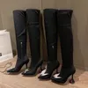 2022 Amina Muadi Boots Women Thigh-High Boots Pointed High Heels Black Desert Boots Winter Wedding Dress Shoes With Box NO389