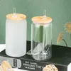 US Warehouse 16oz Sublimation Glass Tumblers Beer Frosted Clay Clear Cansを竹のふたと再利用可能なストロー2日配達