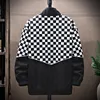 Men's Jackets Spring Plaid Jacket Men Zip Up Turn Down Collar Fashion Streetwear Black Coat Techwear Japanese FashionMen's